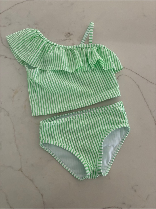 Ruffle Butts Other - Ruffle Butts Green and White Striped Ruffle Tankini